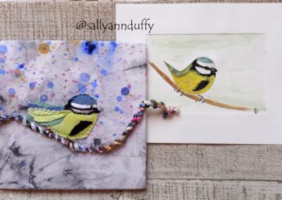 'Blue Tit' Applique/ watercolour- Sally-Ann Duffy